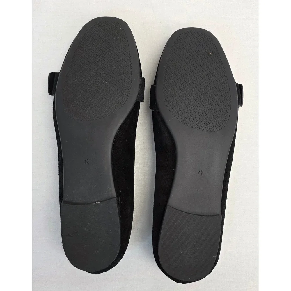Tory Burch Black Suede Logo Buckle Ballet Flats Gold Hardware Size 7.5